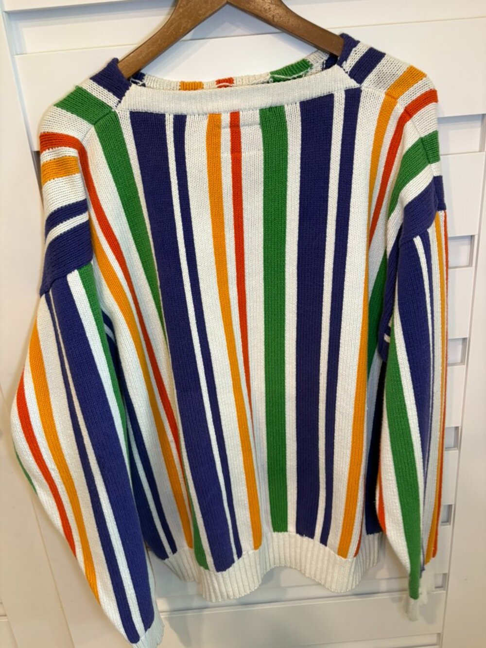 Vintage 90s Cotton Vertical Stripe Dopamine Kidscore Crewneck Sweater Multicolor - Picture 9 of 10